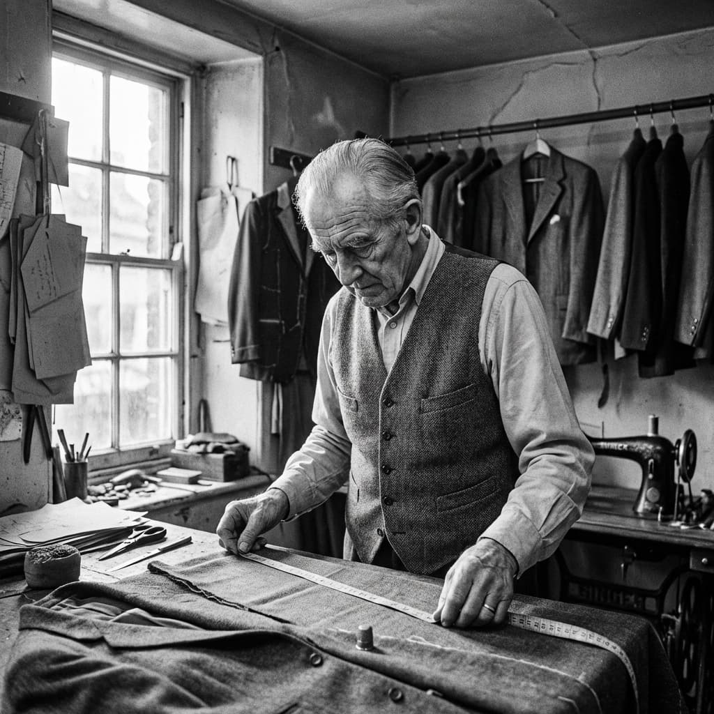 Gentleman in suit touching fabric