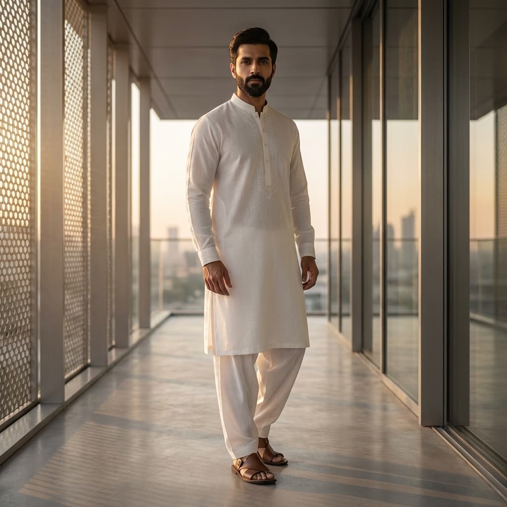 Gentleman wearing premium white Shalwar Kameez